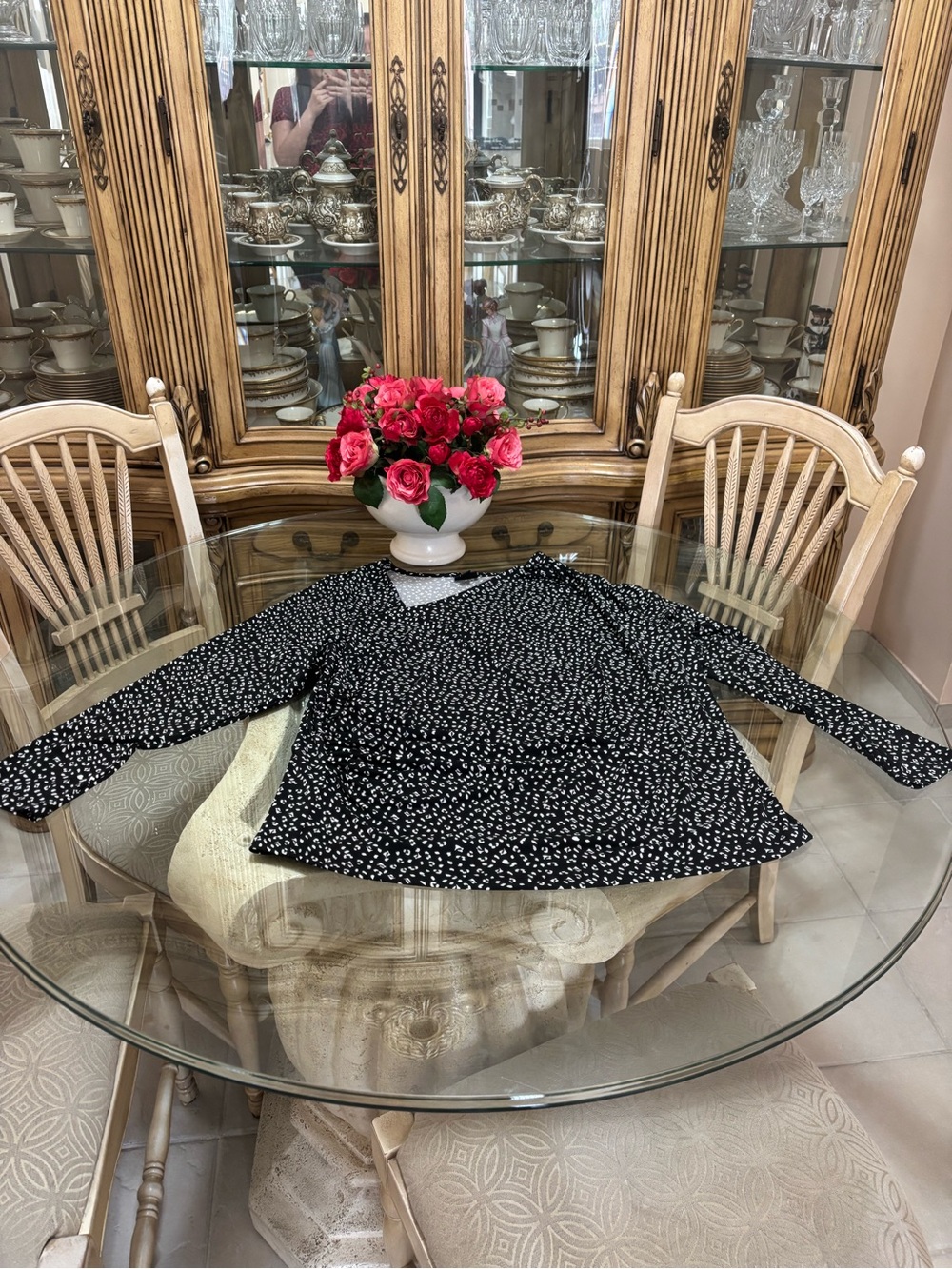 Black Printed Long-Sleeve Women’s Top